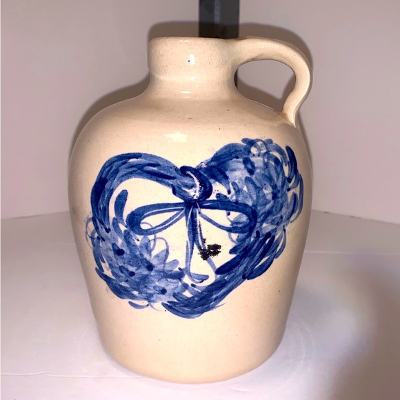 Casey Pottery Hand Turned Marshall, Texas Pitcher Blue Heart Shaped Design - Picture 1 of 8
